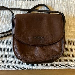 Sonoma Women Brown Genuine Leather Pebbled Crossbody Purse Small Flap Bag